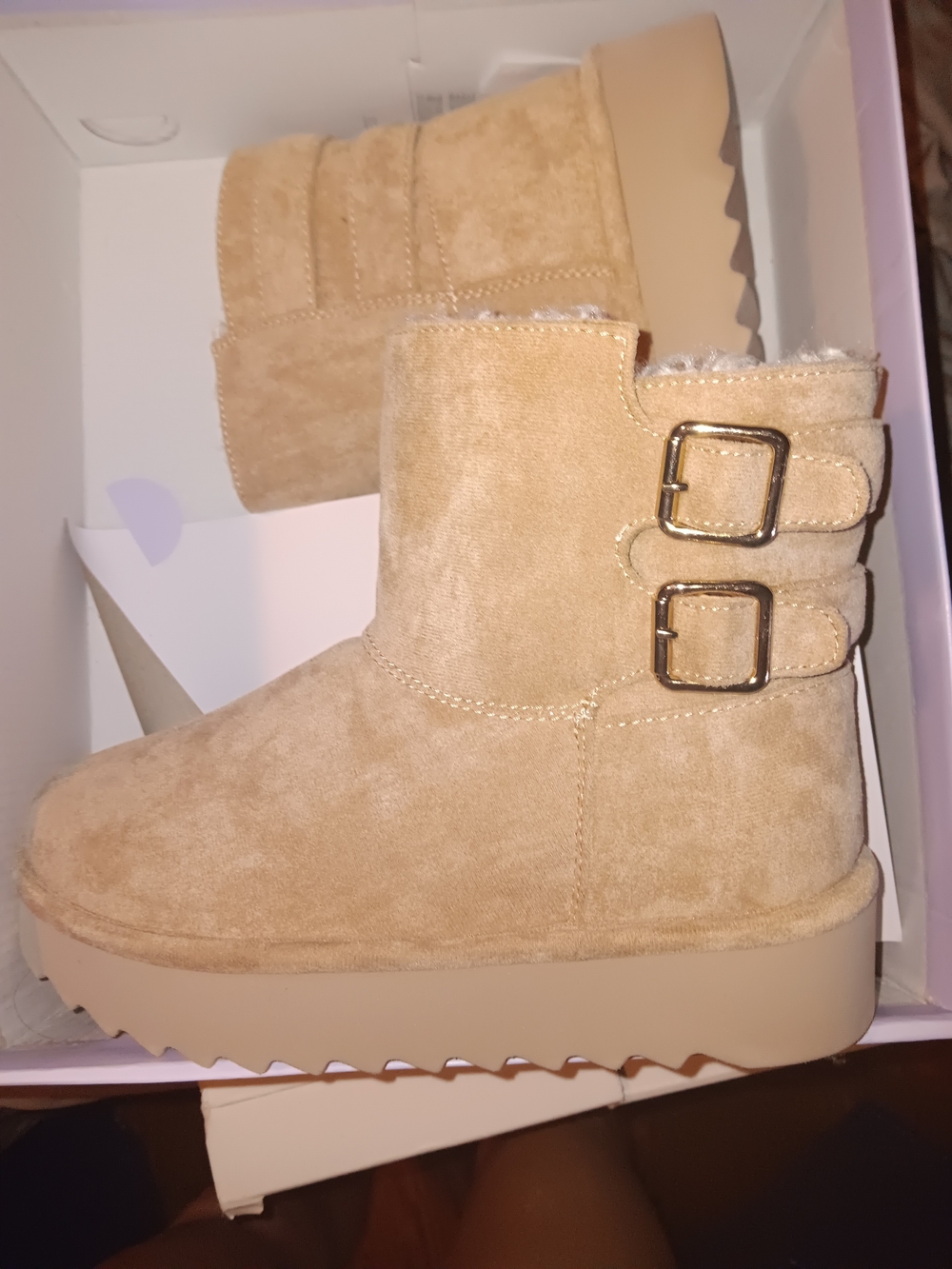Madden Girl Tan Suede Double-Buckle Winter Boots